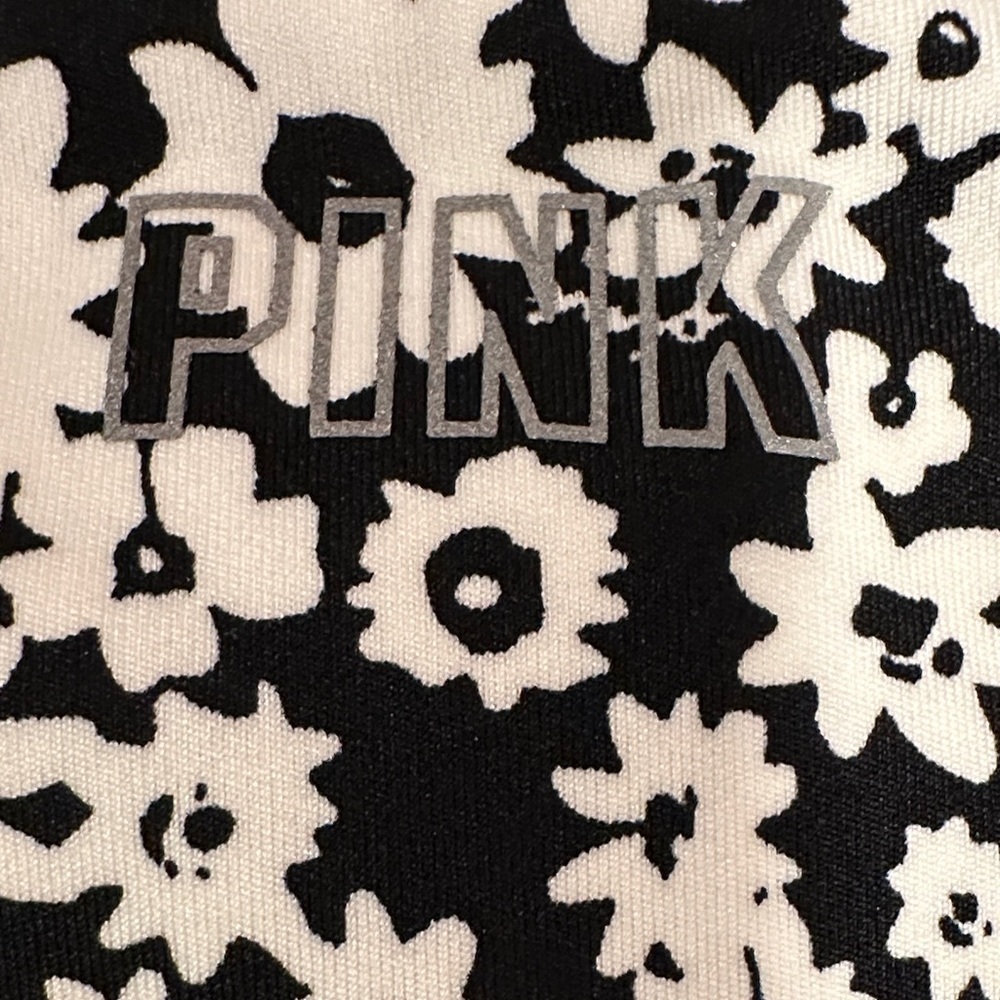 PINK Victoria's Secret Black Short Sleeve Tee with White Floral Design - Picture 7 of 12